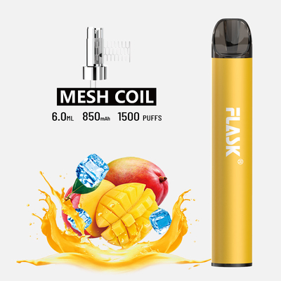 OEM ODM 1500puff 850mAh يمكن التخلص منها Vape Pod 6.0ml E Liquid Mesh Coil