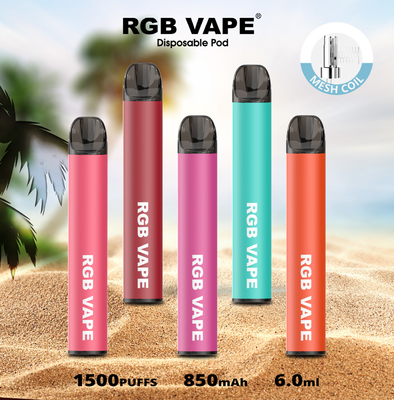 RGBvape SS304 Ecig 1500 أجهزة vape التي تستخدم لمرة واحدة مع ملف شبكي